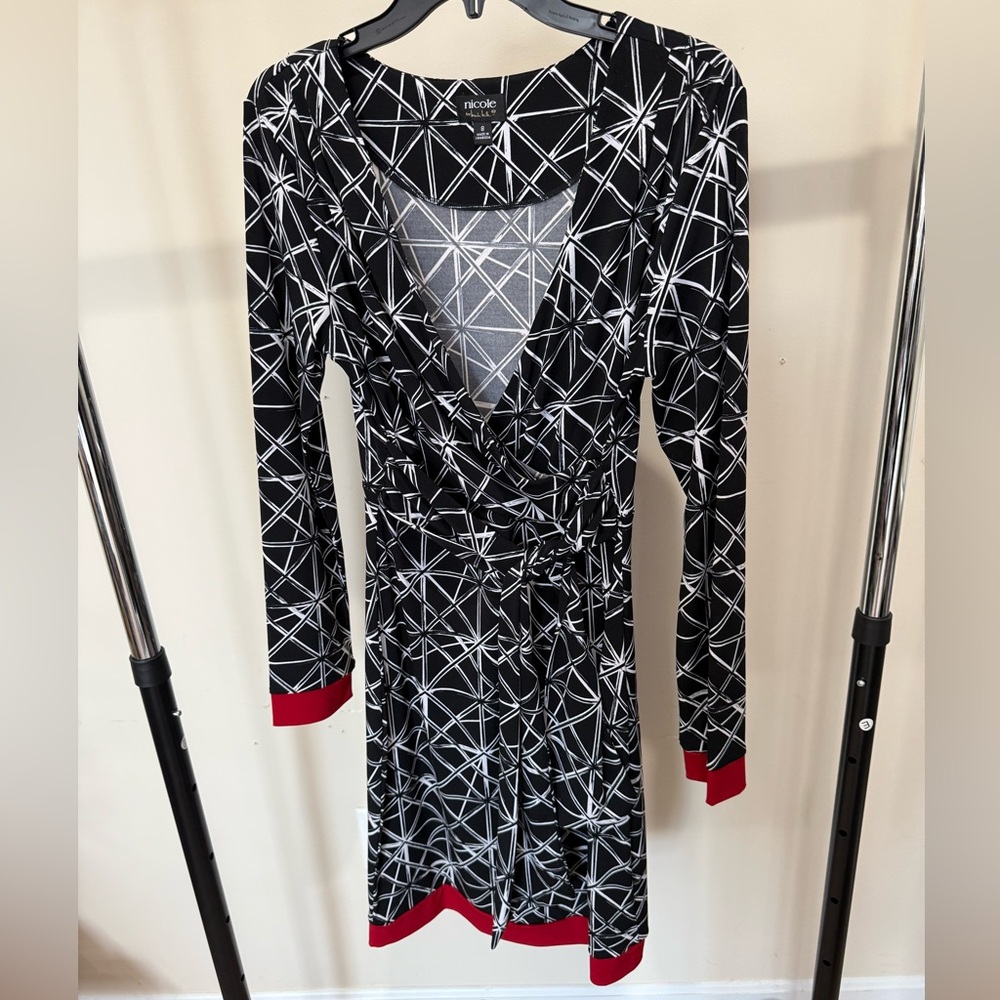 INC International Concepts Black and White Dress with Red Accents